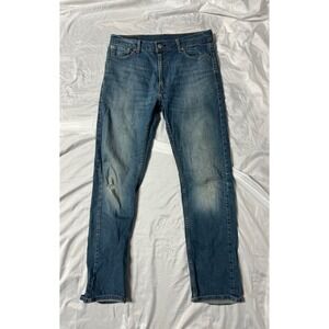Levis 513 Slim Straight Jeans Mens 33x32 Blue Medium Wash Denim Distressed